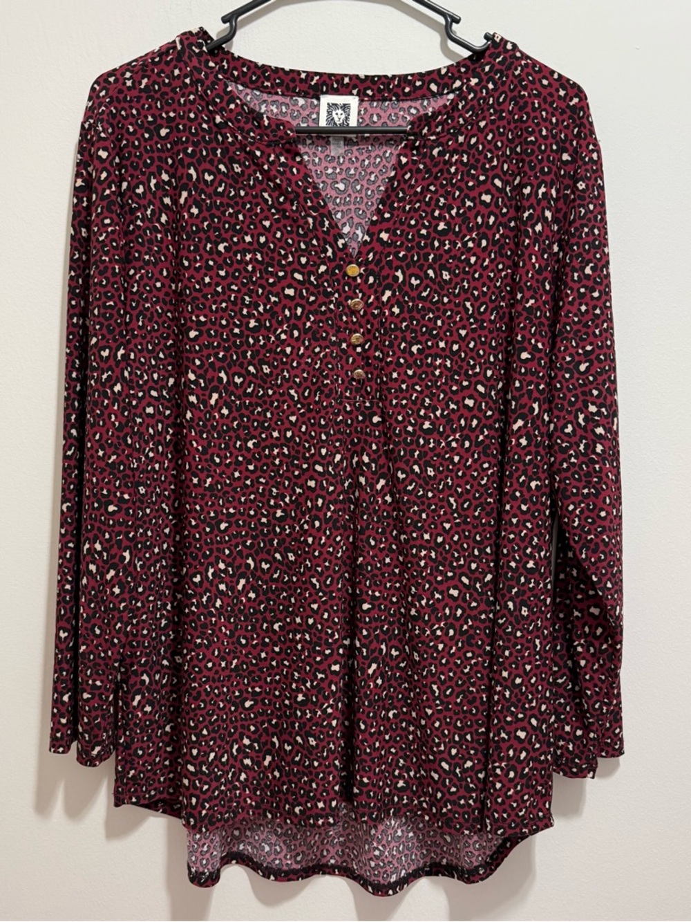 Anne Klein Women’s Wine Leopard Print 3/4 Sleeve Top Size XL